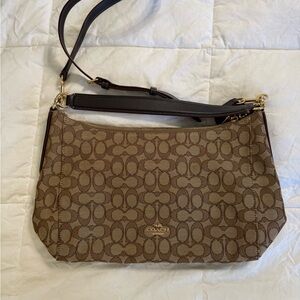 Coach East/West Tan and Brown Signature Shoulder Bag